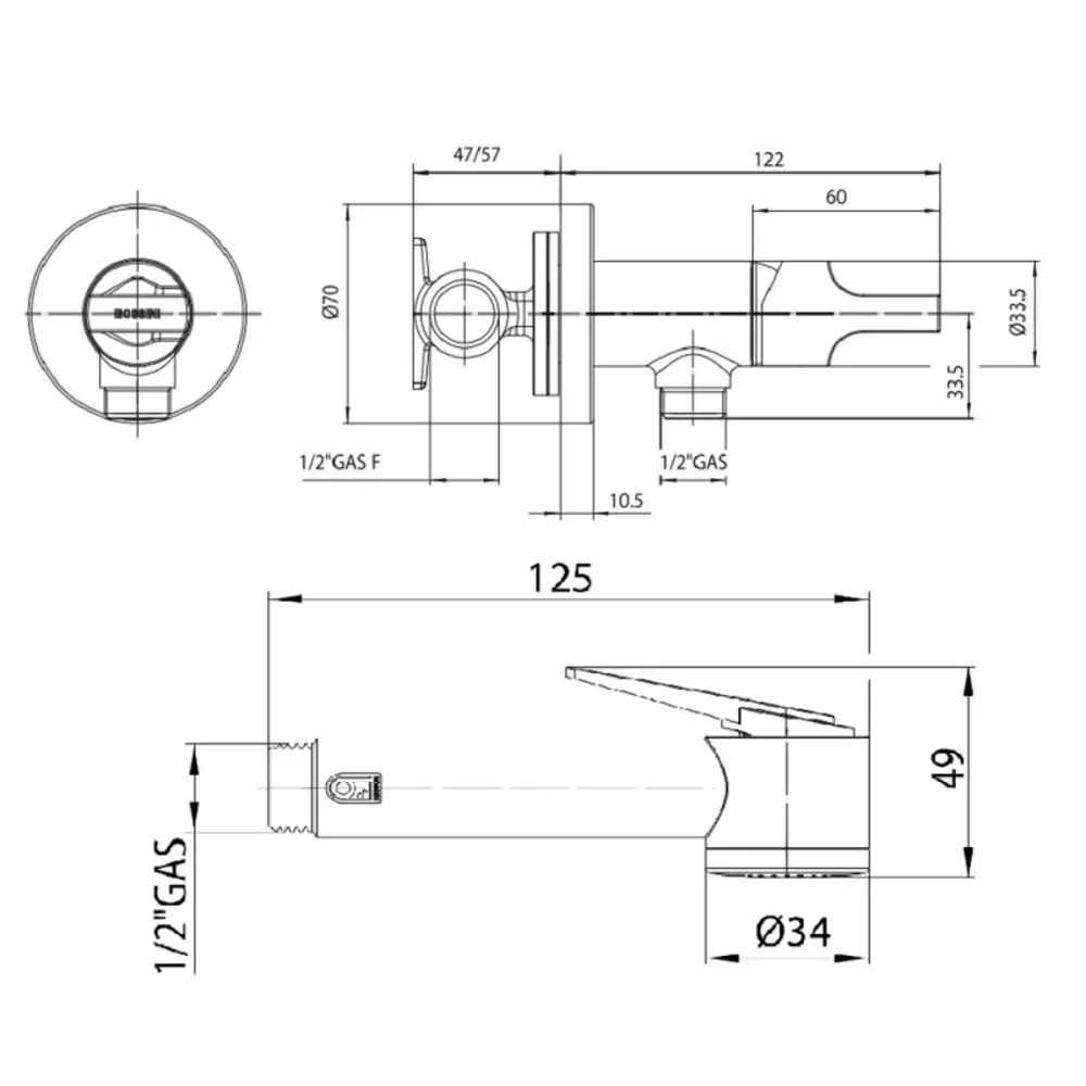 E34003B00030015 Bossini Paloma Flat Гігієнічний душ змішувач і шлангом
