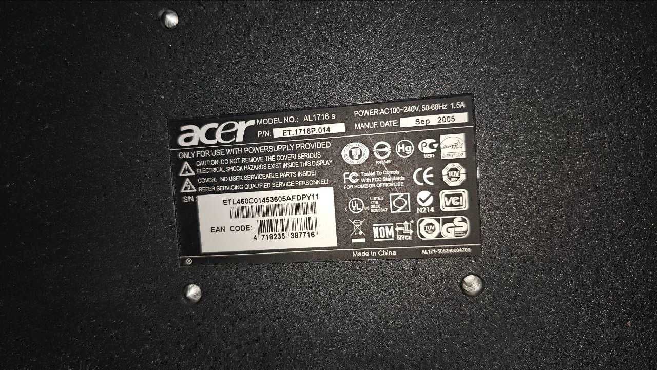 Монітор Acer AL1716s — 17" LCD, відмінний стан