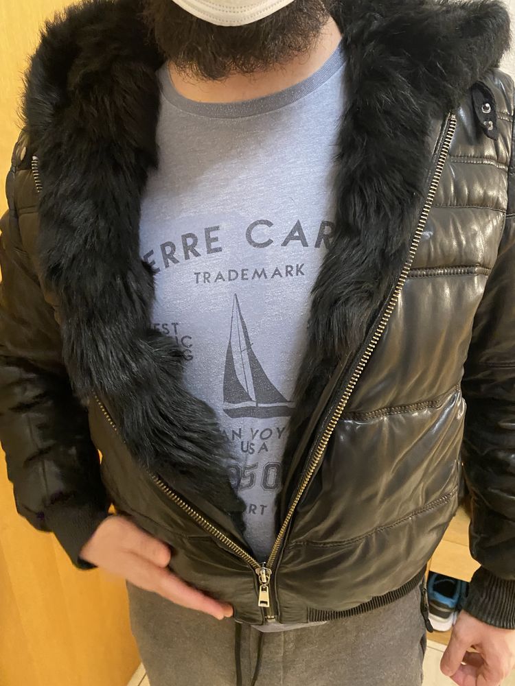 Мужская куртка, зима, на меху, кожаная мужская куртка