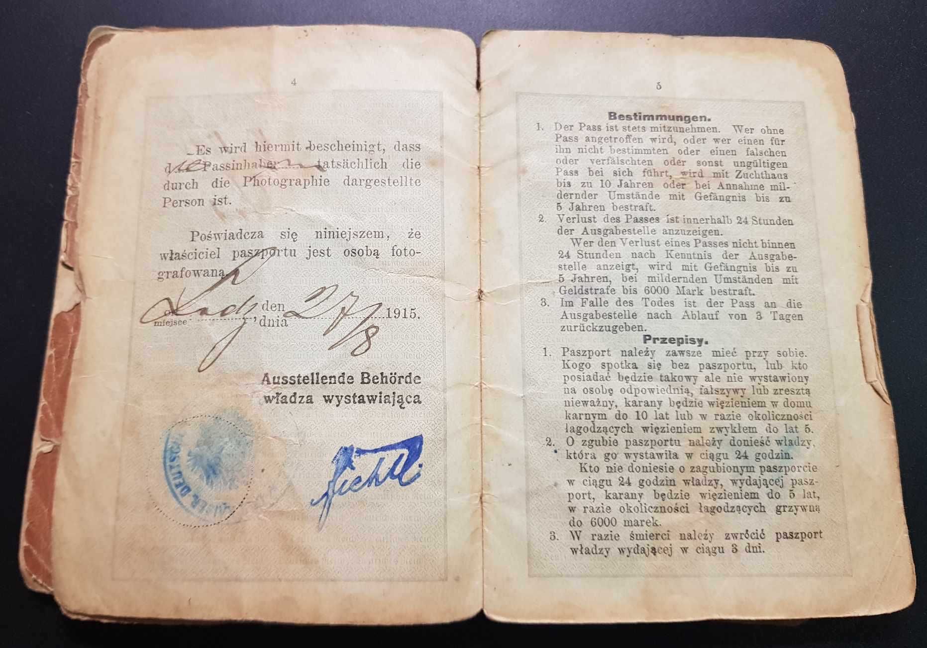 Paszport rodzinny - Familien-Pass rok 1915 Łódź