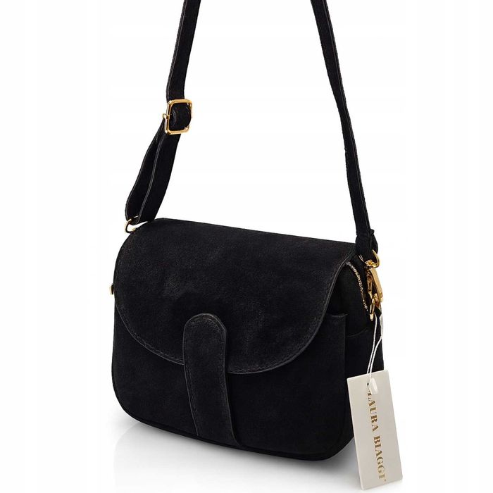 LAURA BIAGGI Torebka Damska Listonoszka Zamsz Naturalny Brązowa Pasek