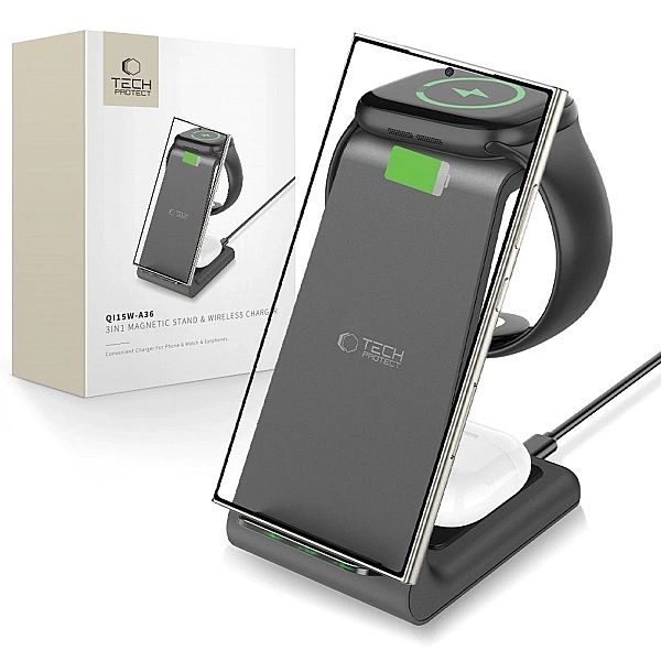 Stacja ładująca Tech-Protect QI15W-A36/3w1 dla Android - czarna