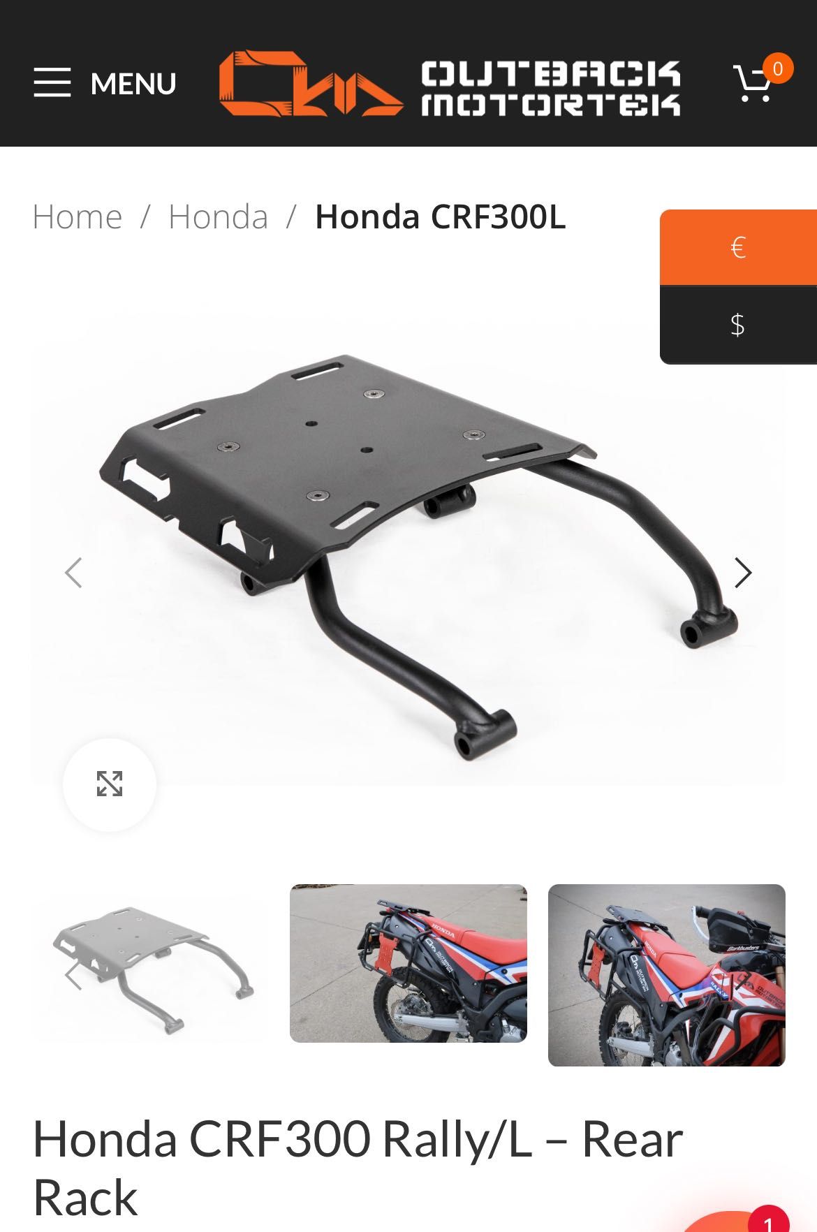 Honda CRF 300 suporte de malas e de top case Outeback Motorteck