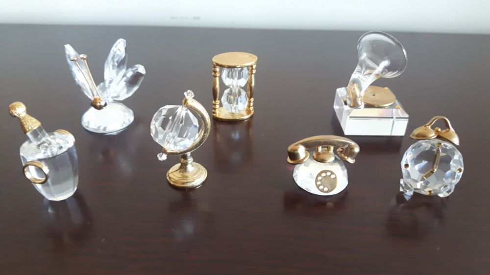 Miniaturas de Cristal e metal dourado