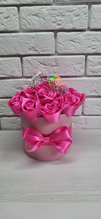 Flower box / bukiet z wiecznych róż ze wstążki