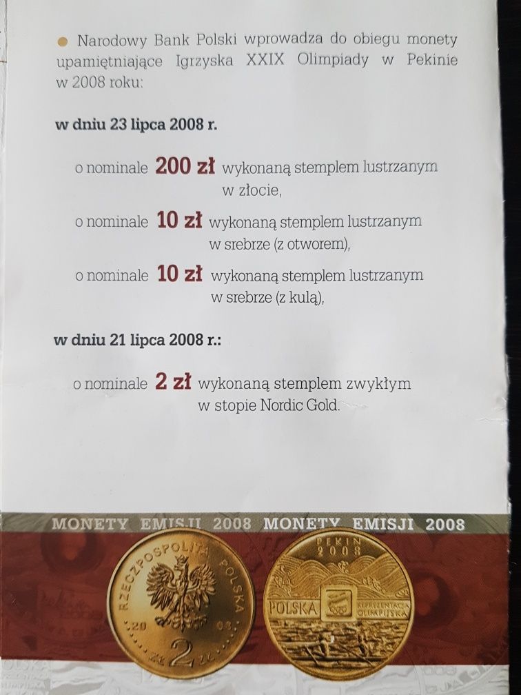 Monety Srebrne Pekin 2008 Mennica Polska