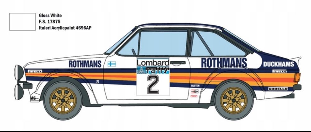 Italeri 3650 samochód Ford Escort RS 1800 model Lombard RAC Rally