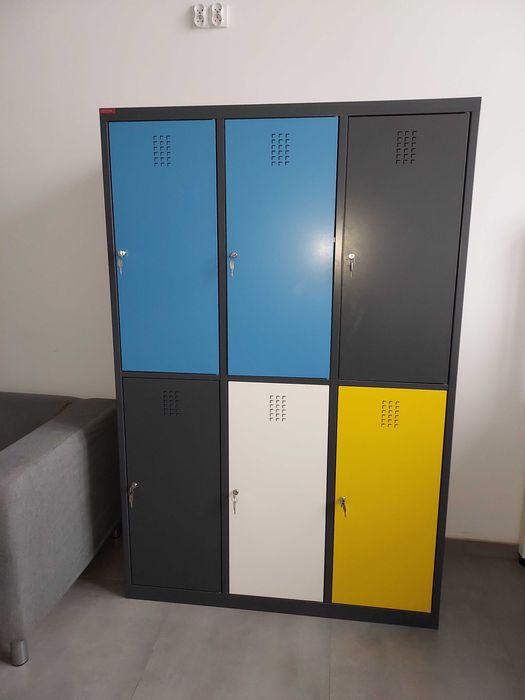 Szafy socjalne ubraniowe – 6-drzw, kolorowe, zadbane, metalowe