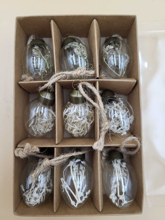 9 szt szklanych zawieszek z suszonymi trawami naturalne choinkowe