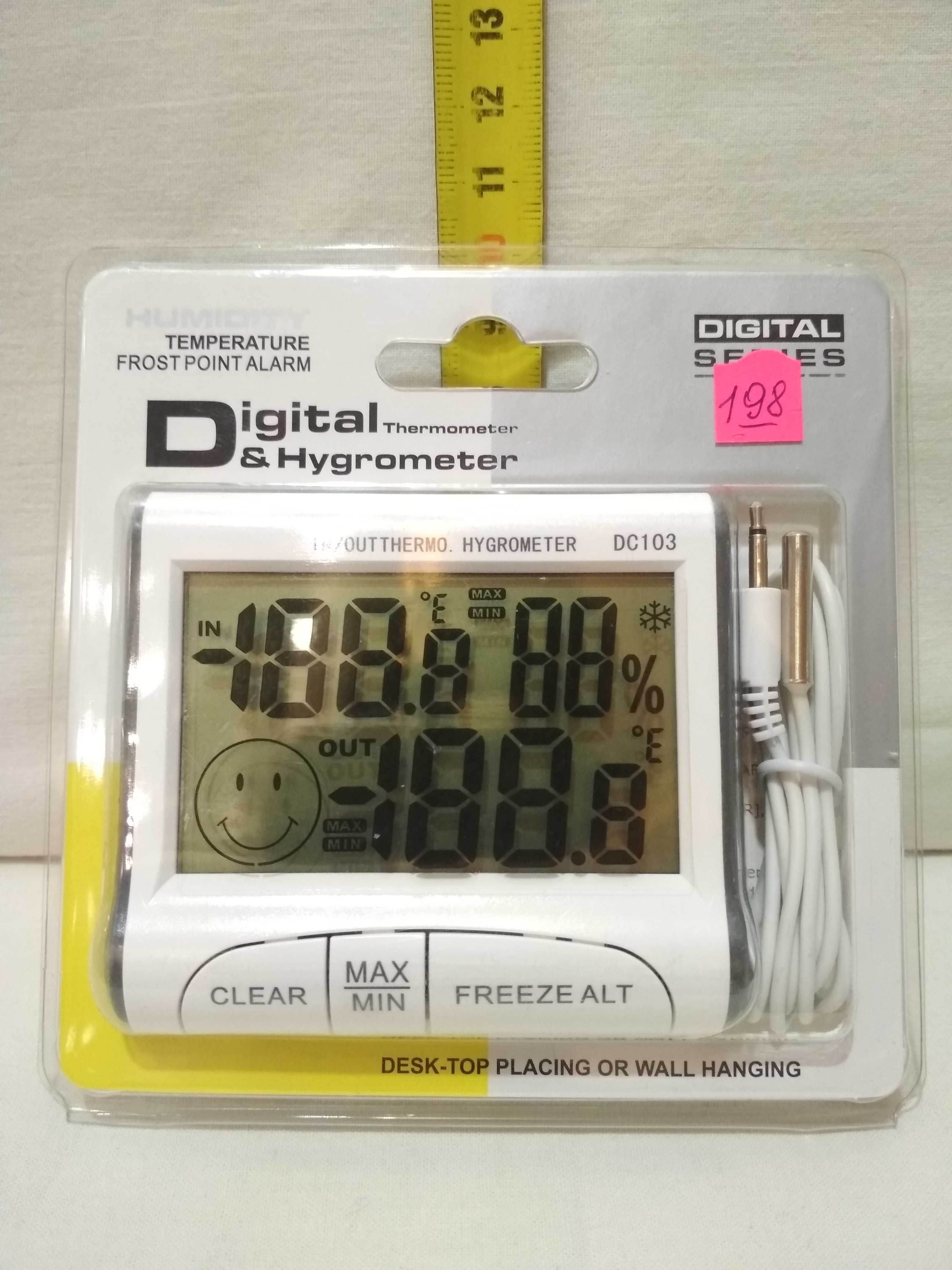 Термометр с датчиком влажности, гигрометр, электронные часы. Новый!
