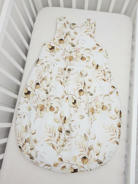 Śpiworek niemowlęcy, wyprawka, babyshower, eukaliptusy, beż, boho 75cm