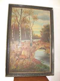 Obraz przedwojenny Jelenie w lesie 1928 r.