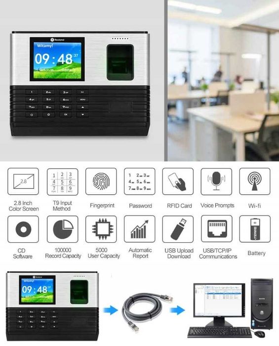 Rejestrator czasu pracy, Realand A-L355 - WI-FI + Odcisk palca + RFID