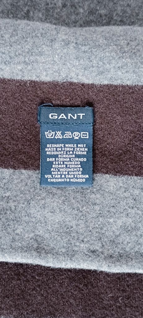 Klasyczny Szary Brązowy Pasy Szalik Męski 100% lambs Wool •Gant•