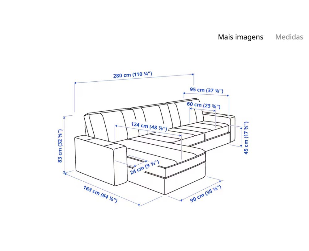 Sofá Kivik de 3 lugares com chaise longue