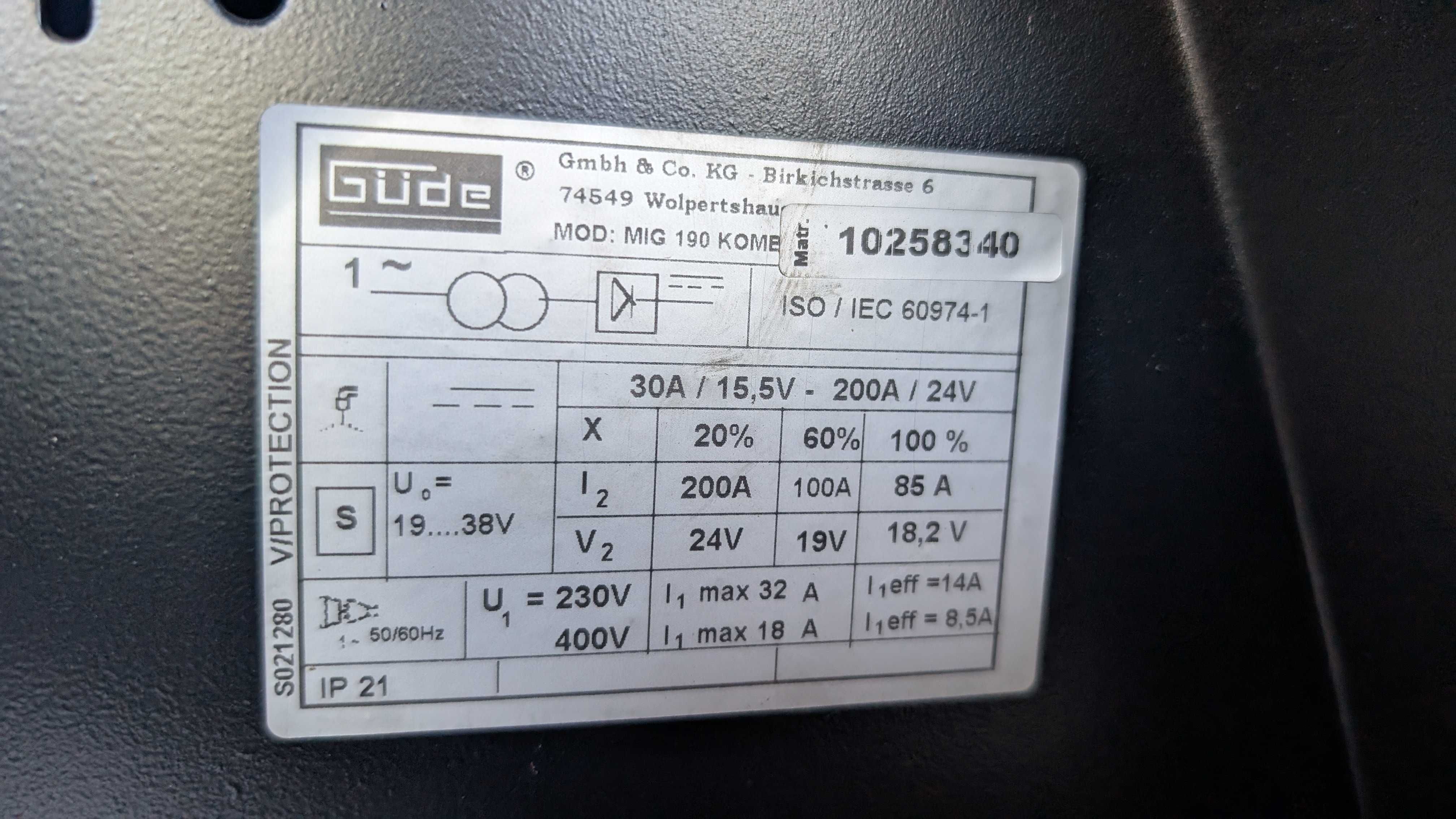 Spawarka Gude MIG 190 KOMBI