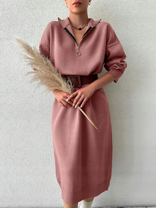 Sukienka Dzianinowa Sweterkowa Maxi Dusty Pink Shein Uni