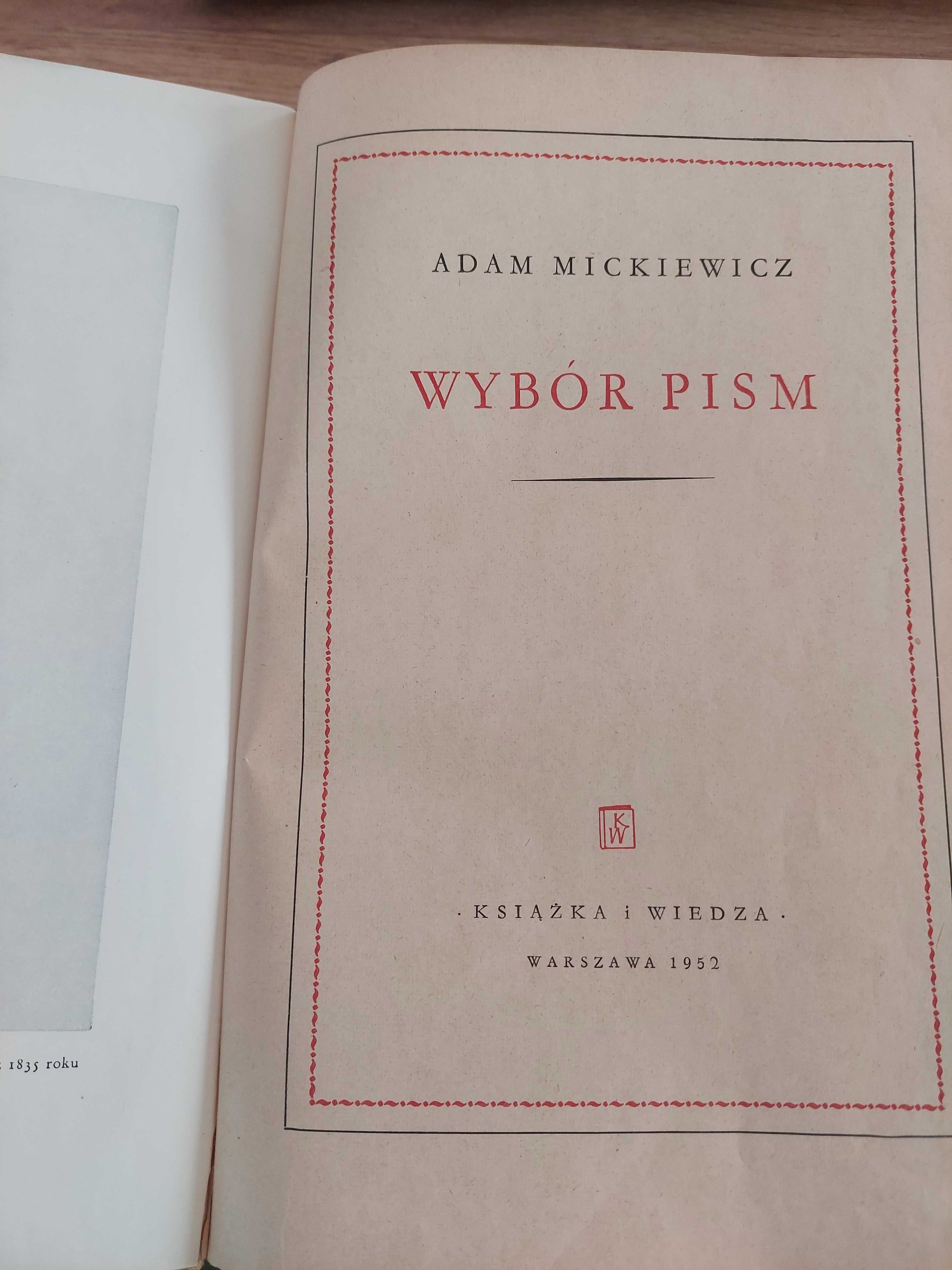 Książka Adama Mickiewicza - Wybór pism - 1952