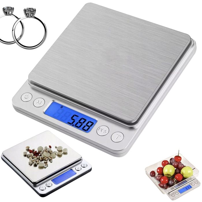 Waga jubilerska kuchenna LCD Dokładny Pomiar 0,1-500G Srebrna