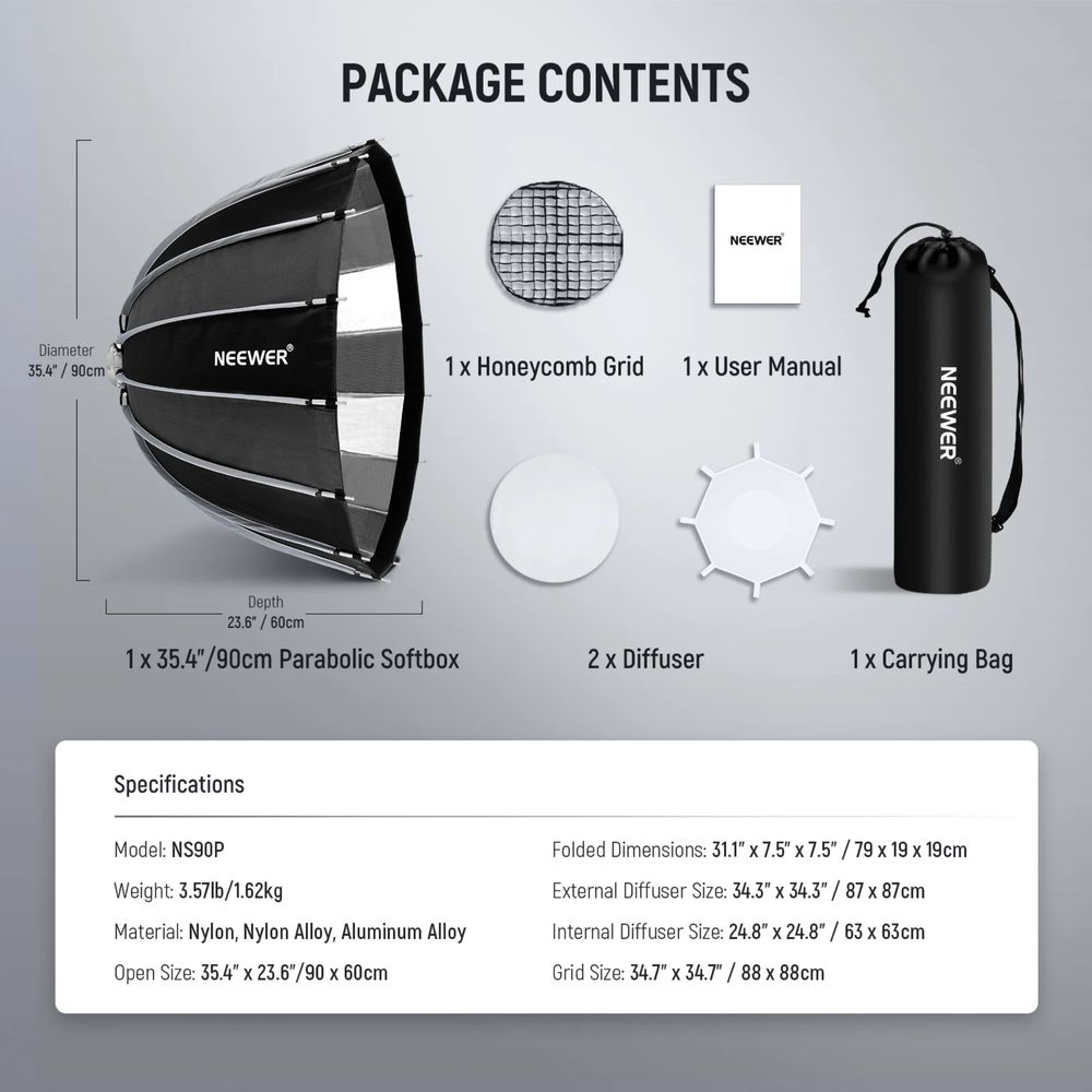 NEEWER NS90P Parabolic Softbox with Honeymoon grid софтбокс