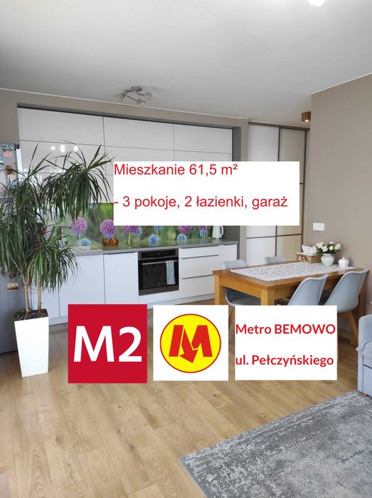 Kompaktowe mieszkanie 3-pokojowe | 61,5m2 | Metro Bemowo Pełczyńskiego
