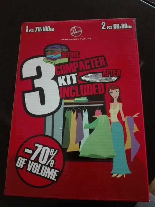 Kit compacter muito útil para guardar têxteis em pouco espaço