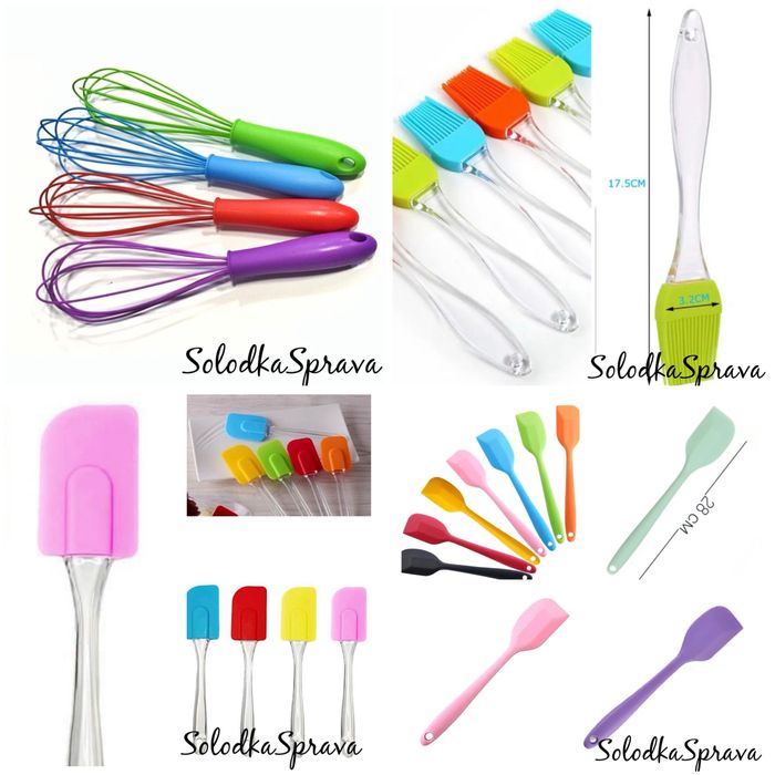 Силіконова лопатка, пензлик, струна для бісквіта, віночок, сито, валик