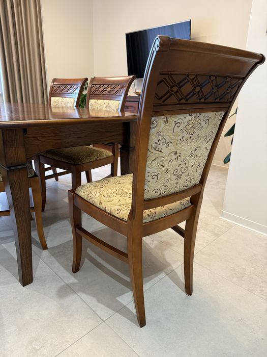 Komplet Stół Drewniany Rozkładany  + 6 krzeseł + komoda RTV