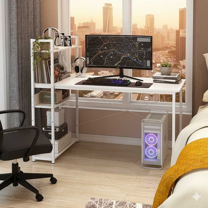 NOWE Biurko Loft Białe Gamingowe Metalowe Komputerowe Z Półkami OKAZJA