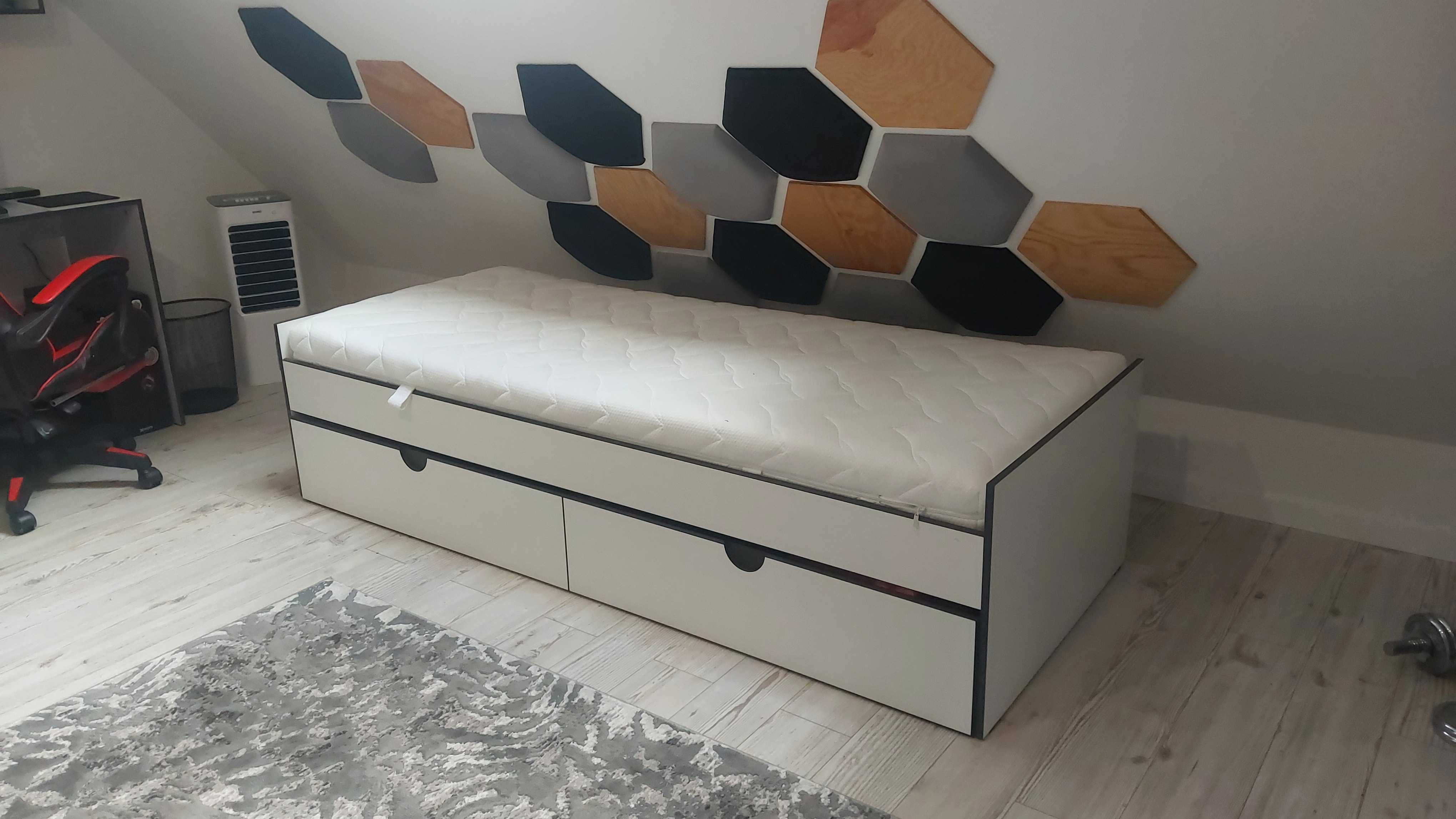łóżko pojedyncze z szufladą schowkiem na pościel białe 200/84cm