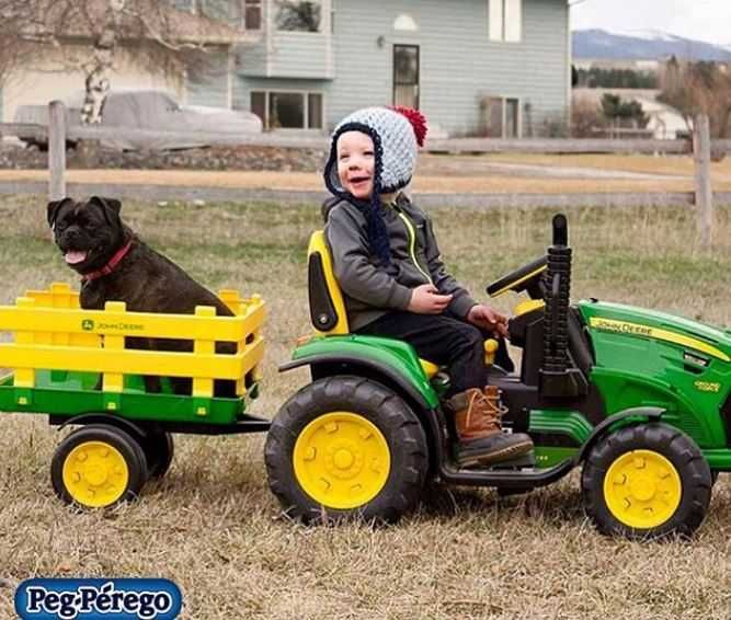 Ciągnik na akumulator JOHN DEERE traktorek z przyczepką PEG PEREGO