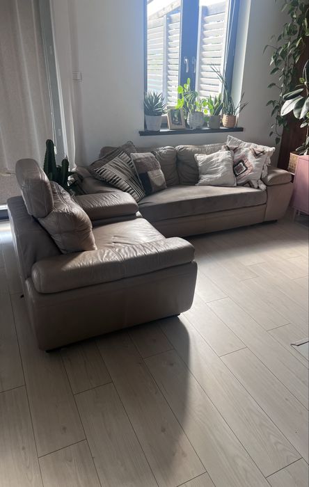 Zestaw wypoczynkowy skorzany sofa rozkladana fotel BFM