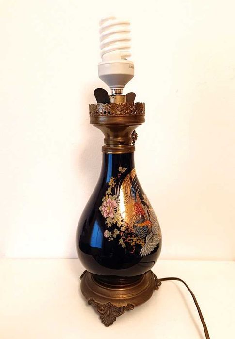 Luminária antiga em latão e vidro pintado à mão