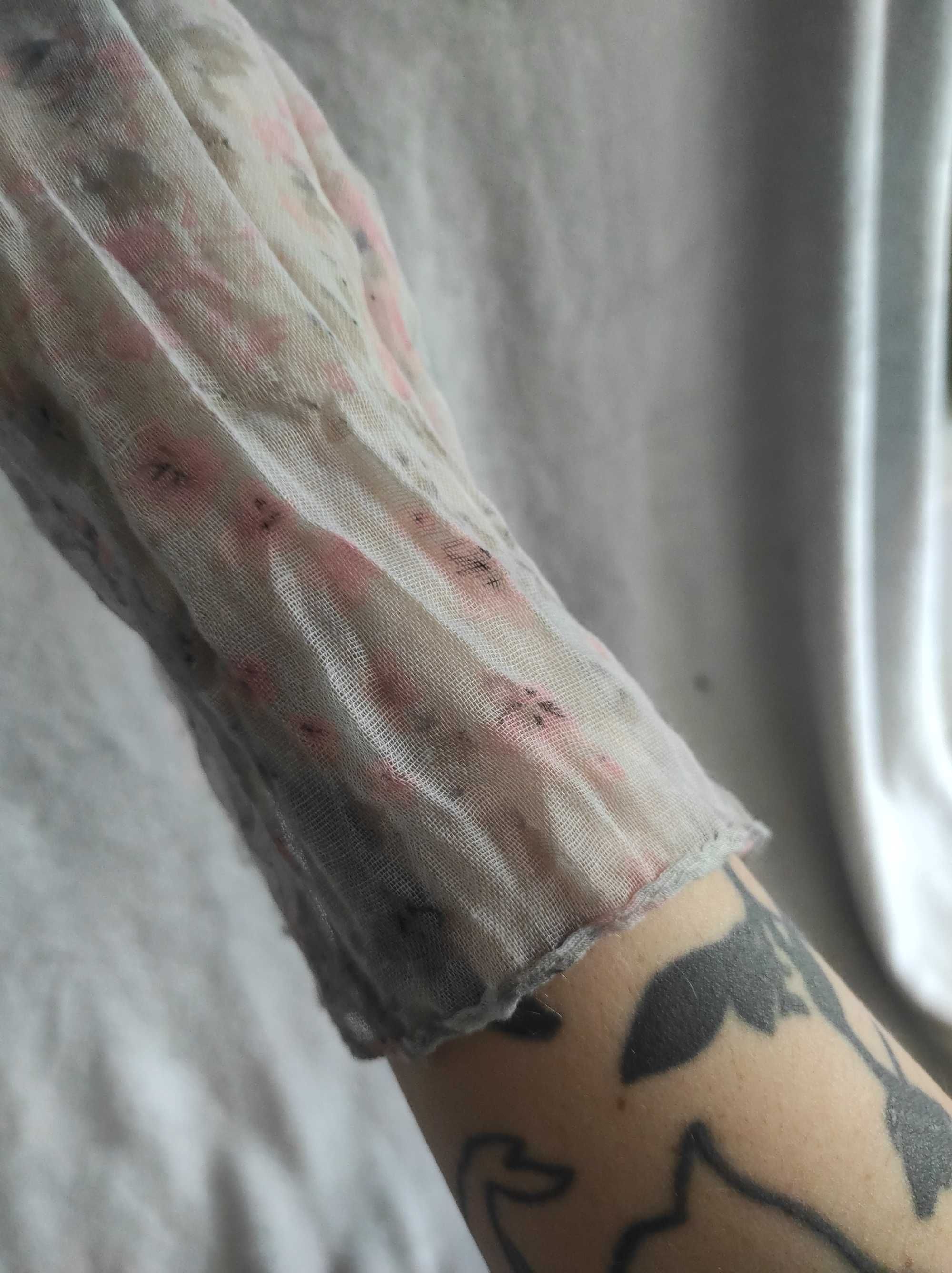 apaszka cienki szalik błękit róż drobne kwiatki