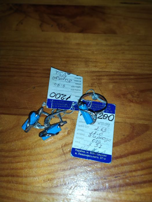 Срібний новий набор сережки та перстень 17 розмір з бірюзою