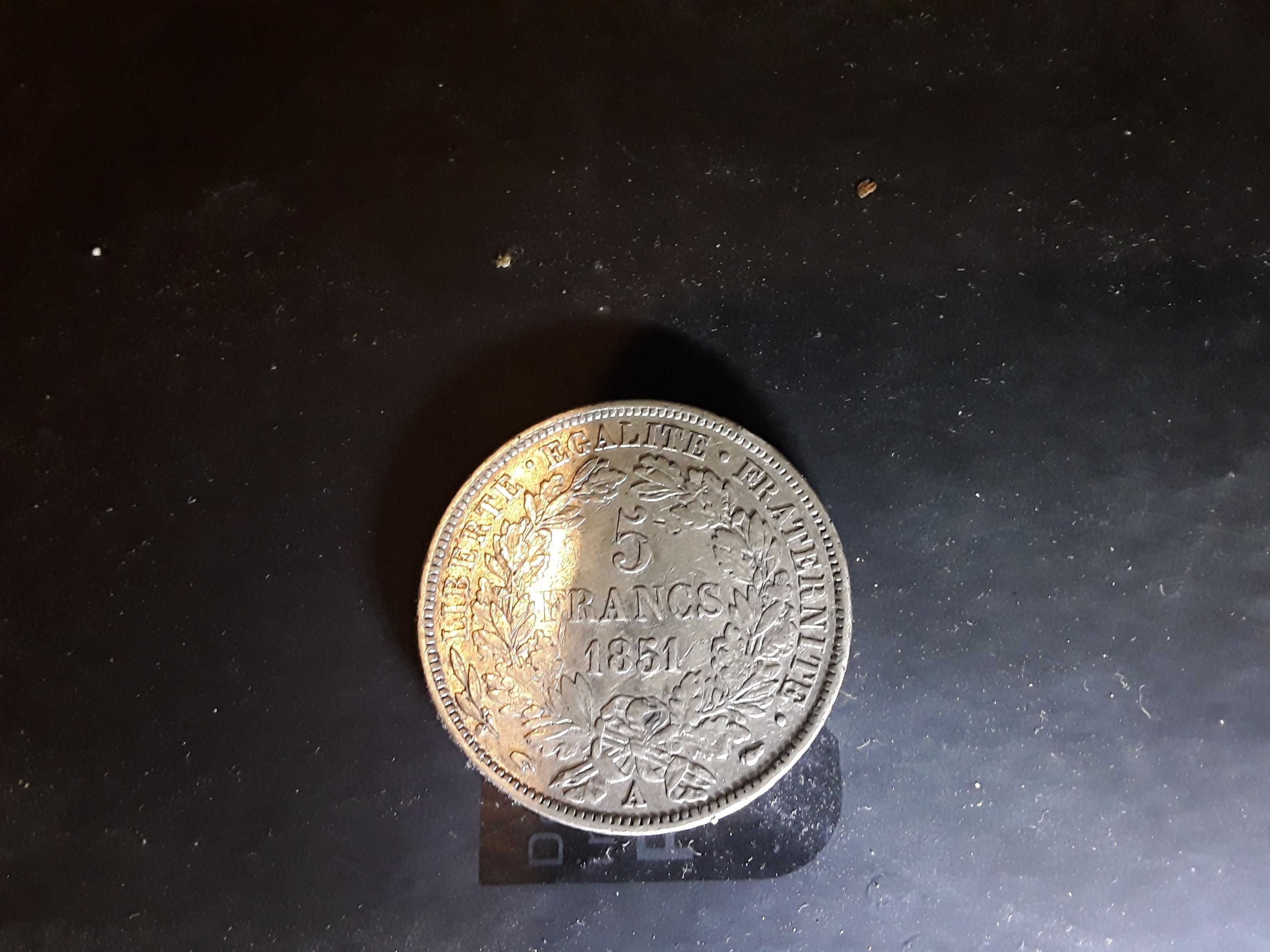 Moeda 5 francos 1851 prata
