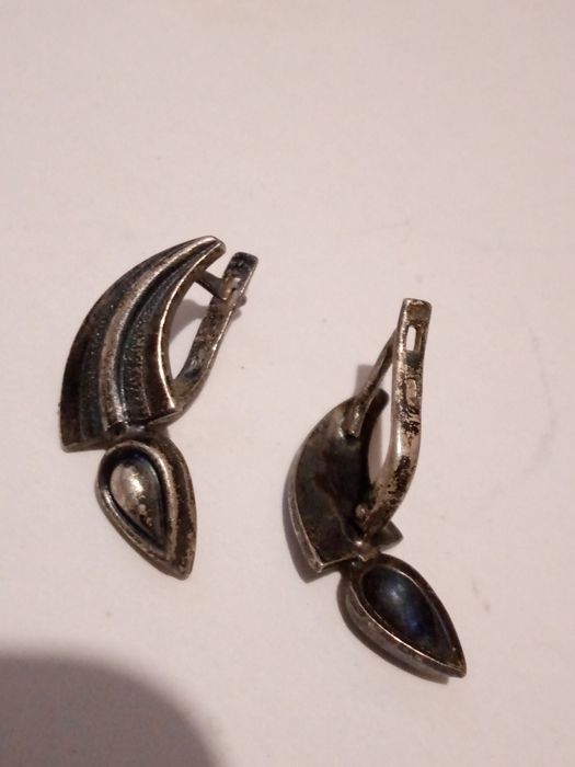 Серебро СССР, серебряные янтарные серьги СССР