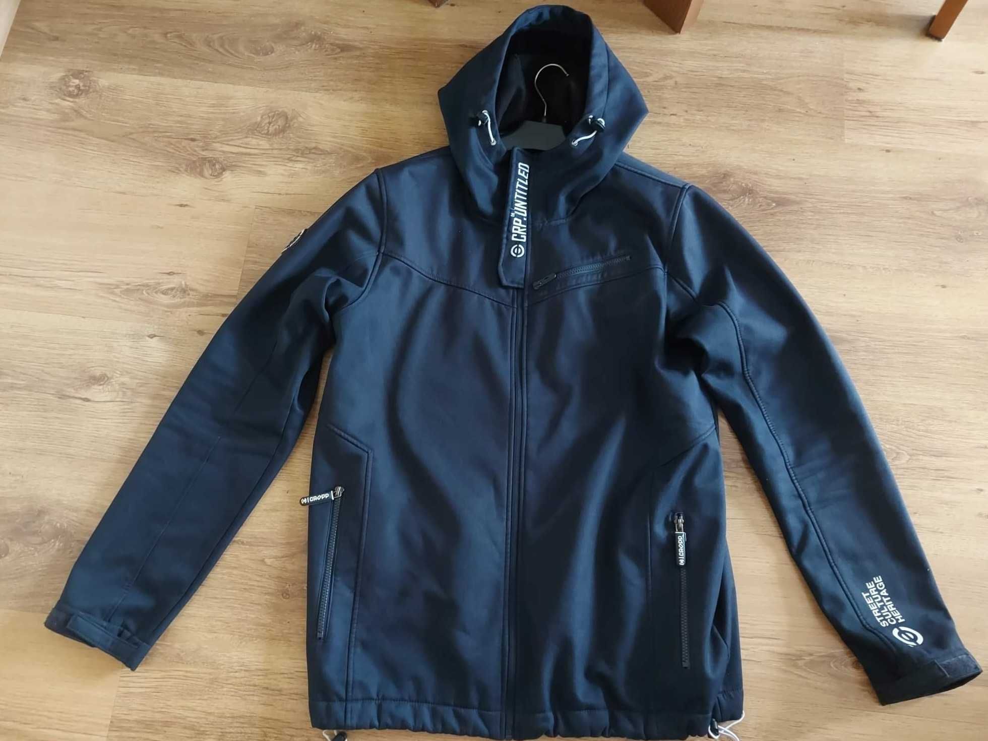 Kurtka jesienna męska granatowa z kapturem Cropp, dobry rozm. XL/L
