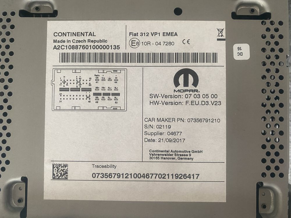 Radio Fiat500 (2017) oryginalne