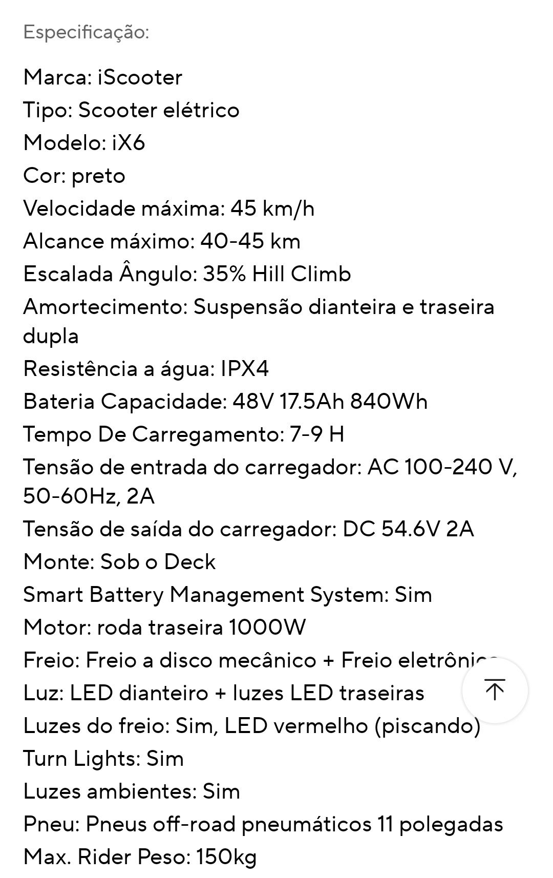 Trotinete elétrica 45km/h e autonomia de 45 kms