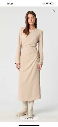Sinsay sukienka beżowa długa z drapowaniem XL nowa