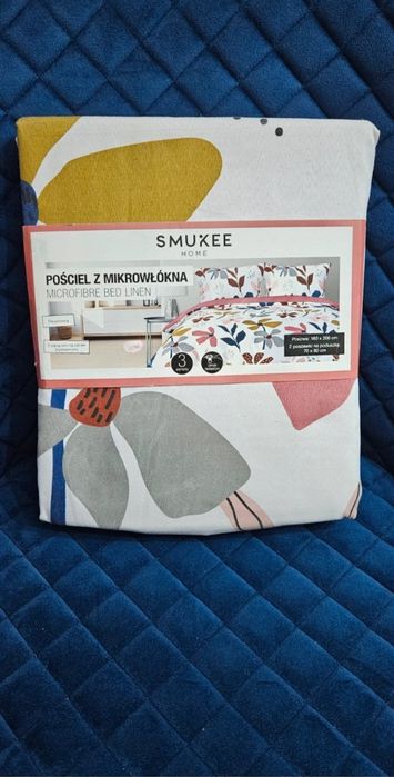 Świetny komplet pościeli 160x200 kolorowe kwiaty liście Smukee