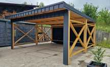 Wiata samochodowa carport nowoczesny design na dwa auta drewno stal