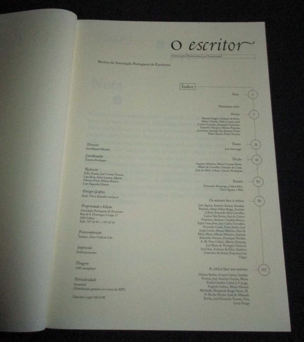 O Escritor Nº 1 Revista da Associação Portuguesa de Escritores 1993