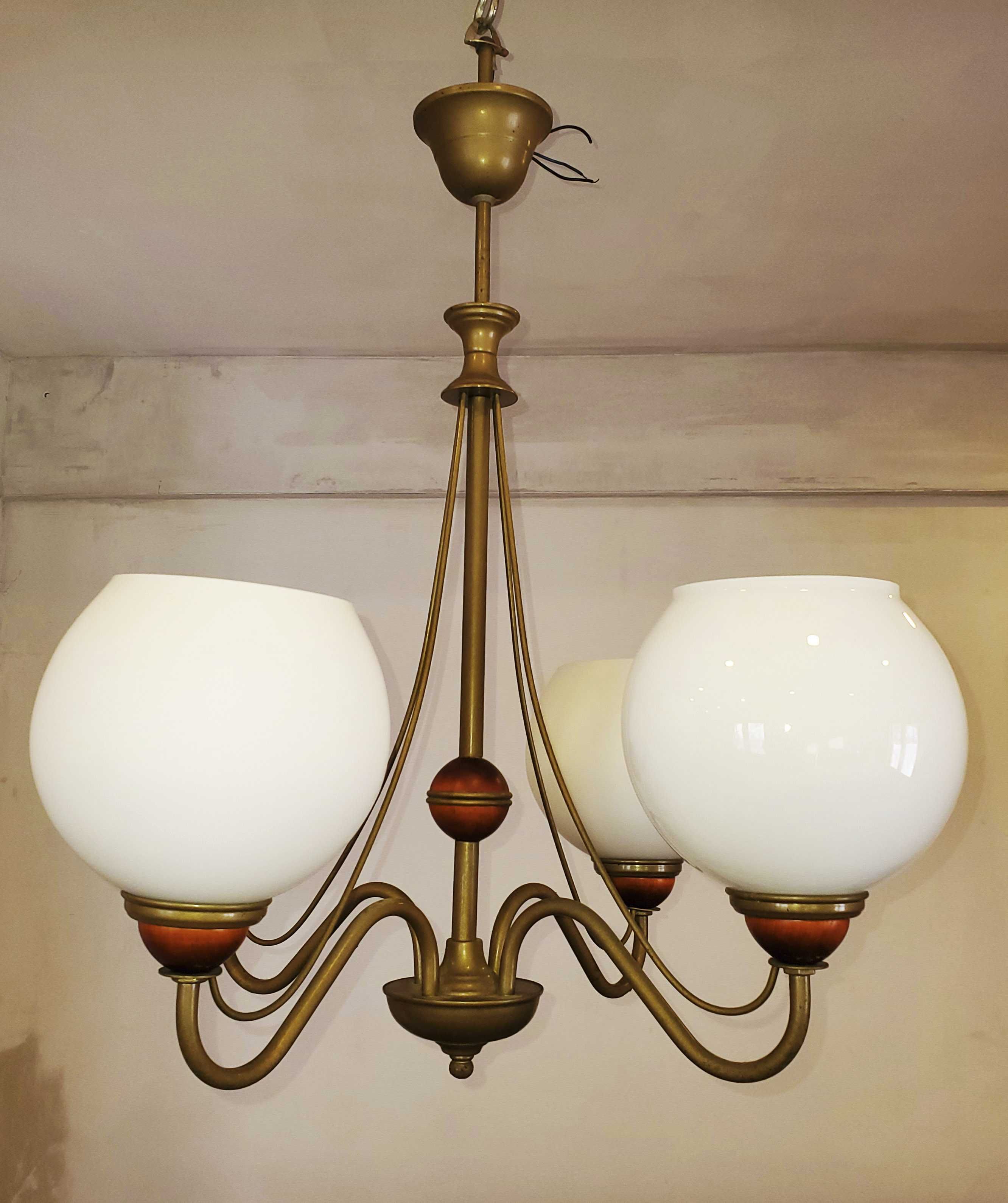 Lampa żyrandol mosiężna cztery klosze