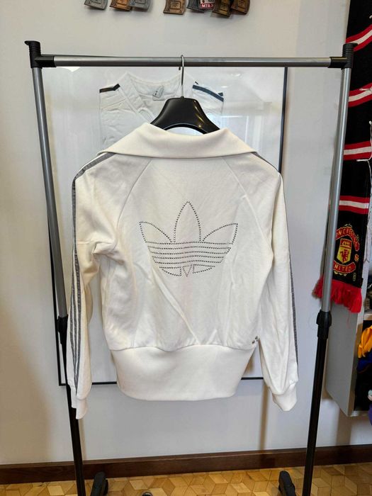 bluza damska Vintage Adidas Women Sweatshirt White Silver Rhinestone L