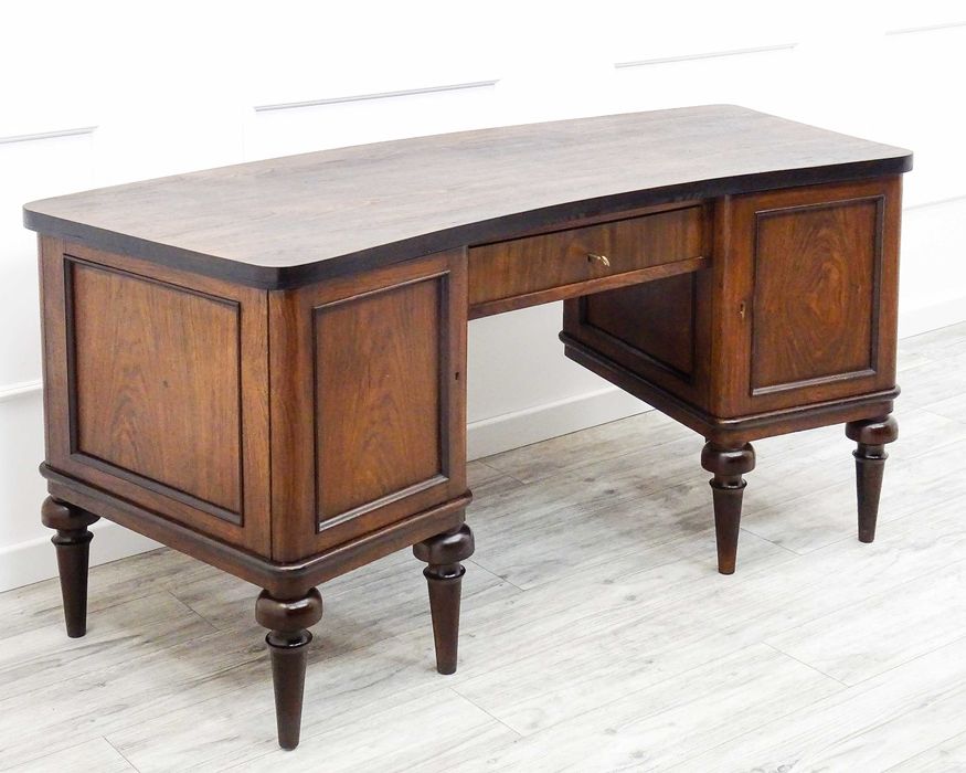 Solidne BIURKO gabinetowe drewno PALISANDER 2 szafki szuflada ANTYK
