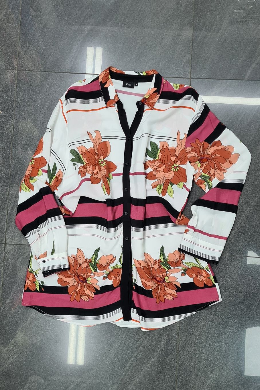 Koszula Zizzi plus size 44/46 bluzka koszulowa kolorowa kwiaty paski