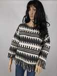 Wzorzysty sweter z bawełną frędzle rękaw 3_4 Indigo Marks & Spencer L