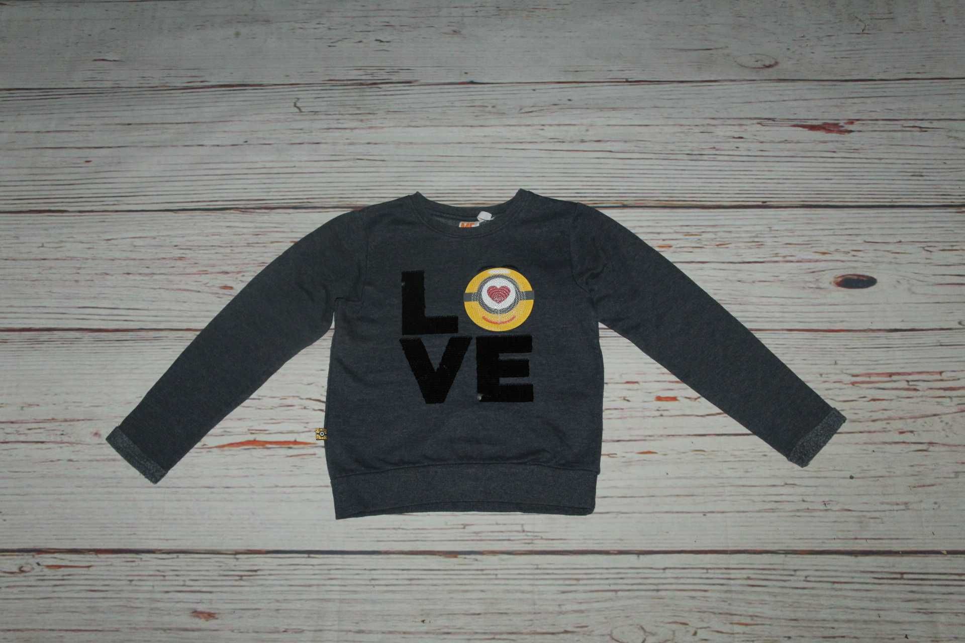 (205) Bluza r. 134 Minionki granatowa szara nierozpinana cekiny